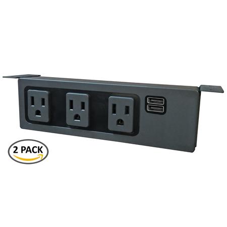 ELECTRIDUCT Under Table Power Center(3 Power, 2 USB)- Black PDC-SW-3P-2USB-UT-2PK